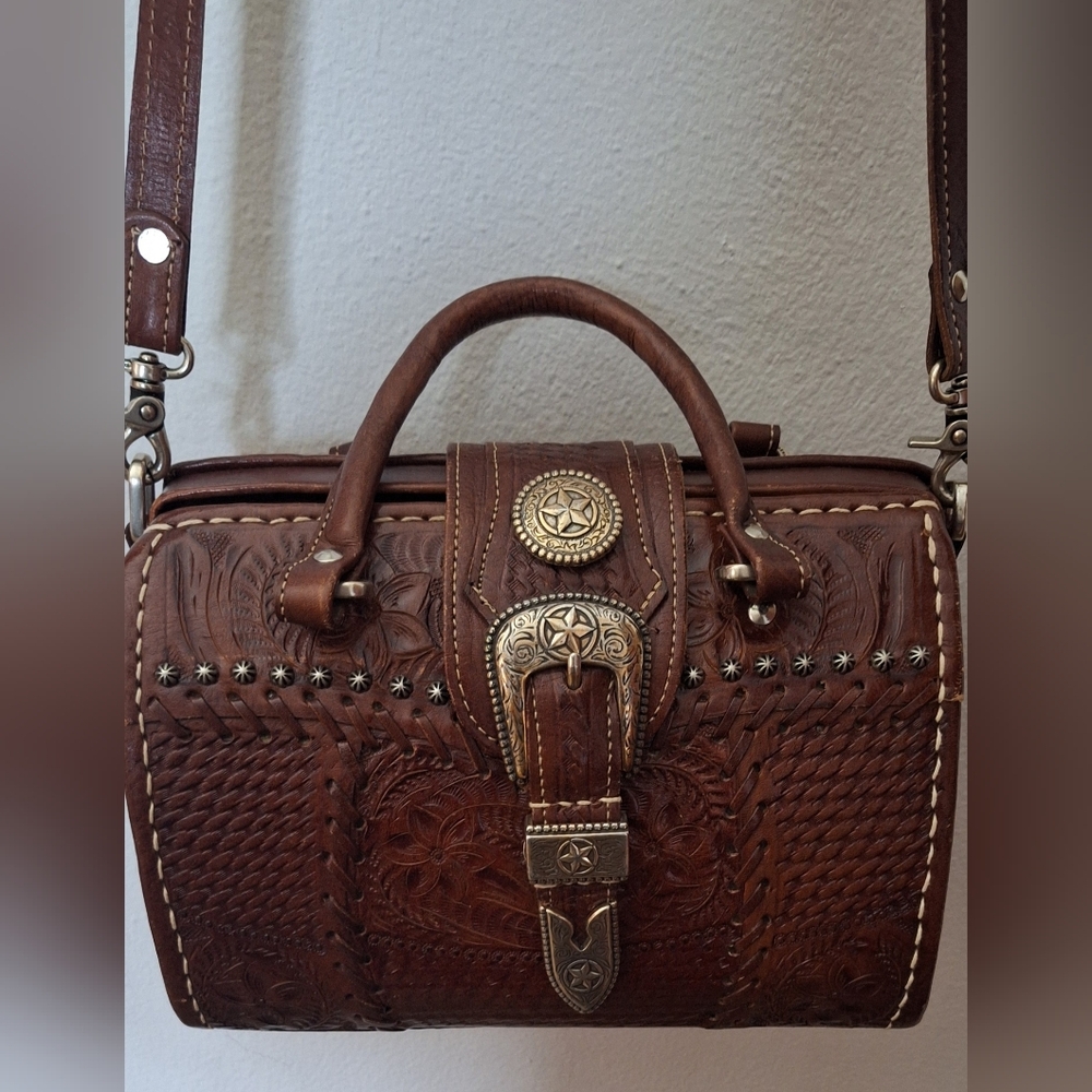 American West Tooled Leather Doctors Bag Crossbody
